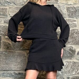 FREE PEOPLE Mini-Skirt & Hoodie 2-piece set Social Set in Black size Small